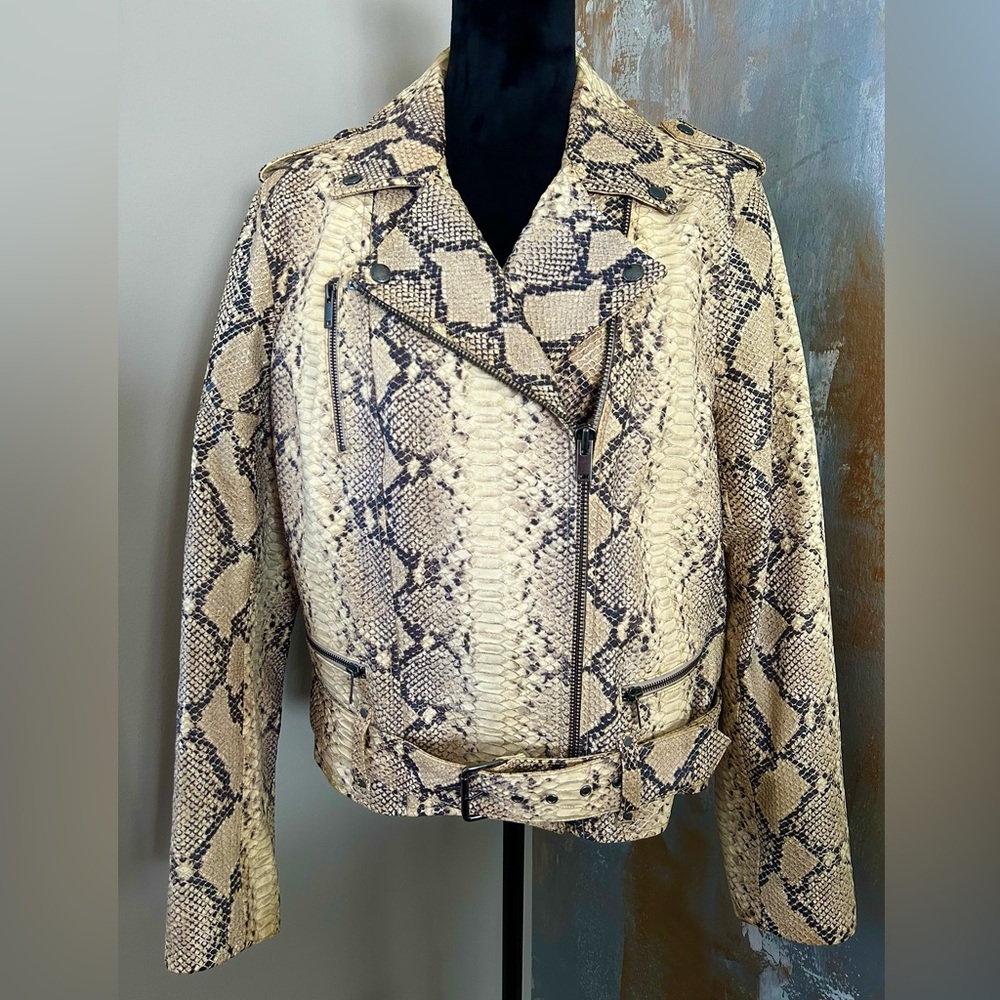 Women’s Lamb Leather Python Print Moto Jacket - image 1